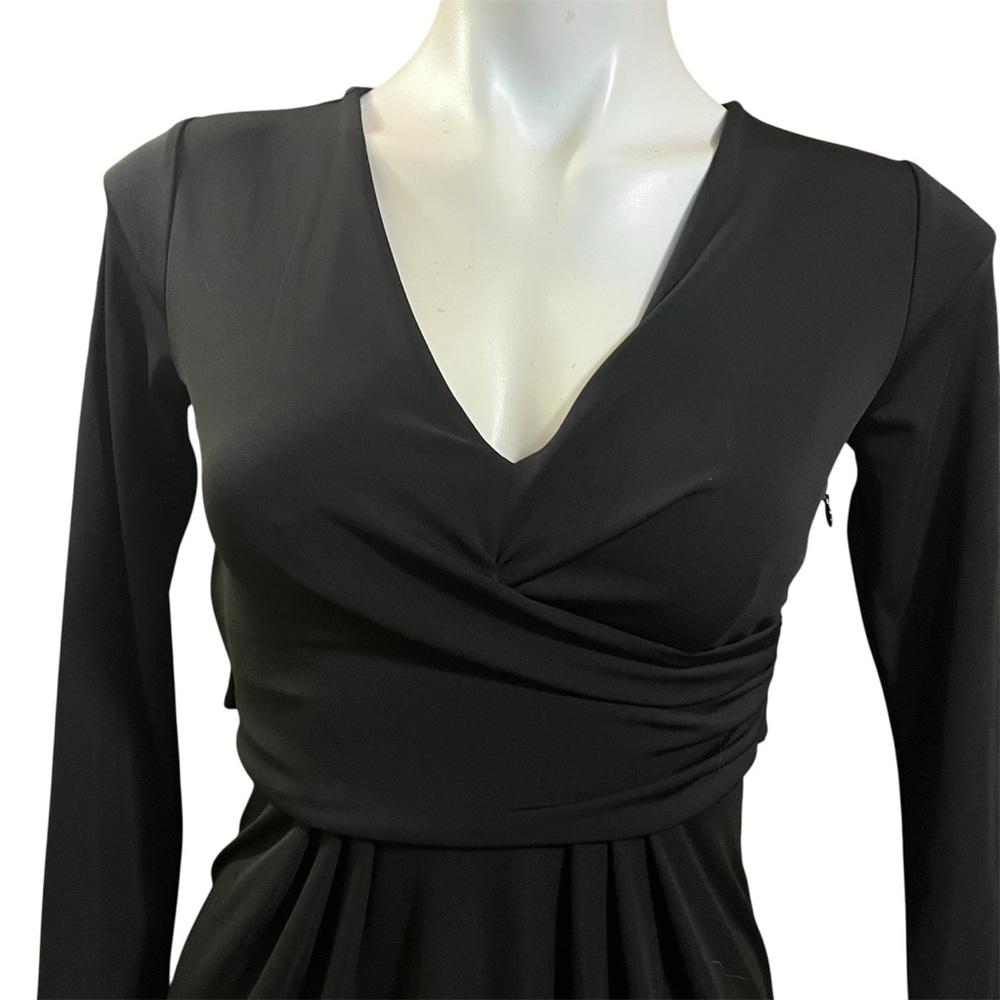 Ann Taylor Elegant Black V-Neck ruched Dress - Picture 3 of 7